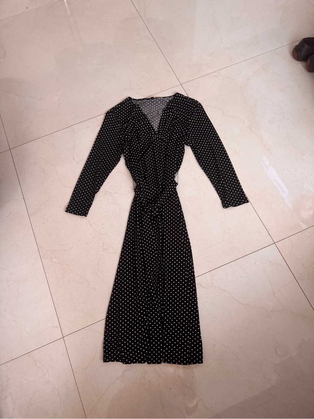 Talbots Black Polka Dot Wrap Midi Dress